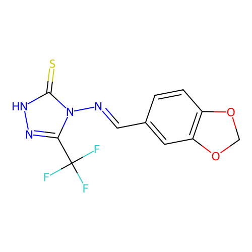 (E)-4-((benzo[d][1,3]dioxol-5-ylmethylene)amino)-5-(trifluoromethyl)-4H-1,2,4-triazole-3-thiol structure