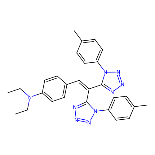 4-(2,2-bis(1-(p-tolyl)-1H-tetrazol-5-yl)vinyl)-N,N-diethylaniline structure