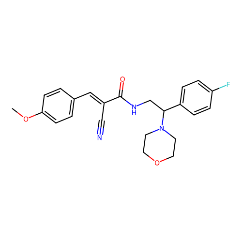 (E)-2-cyano-N-[2-(4-fluorophenyl)-2-morpholin-4-ylethyl]-3-(4-methoxyphenyl)prop-2-enamide structure