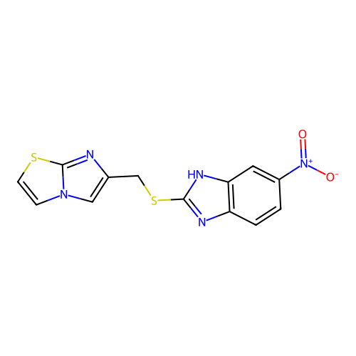 2-[(imidazo[2,1-b][1,3]thiazol-6-ylmethyl)sulfanyl]-5-nitro-1H-benzimidazole structure
