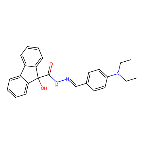 (E)-N'-(4-(diethylamino)benzylidene)-9-hydroxy-9H-fluorene-9-carbohydrazide structure
