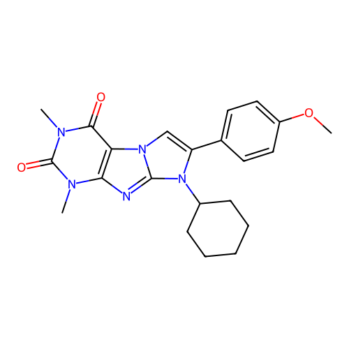8-cyclohexyl-7-(4-methoxyphenyl)-1,3-dimethyl-1H-imidazo[2,1-f]purine-2,4(3H,8H)-dione structure