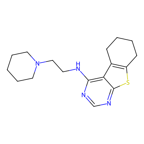 N-(2-(piperidin-1-yl)ethyl)-5,6,7,8-tetrahydrobenzo[4,5]thieno[2,3-d]pyrimidin-4-amine structure
