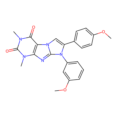 8-(3-methoxyphenyl)-7-(4-methoxyphenyl)-1,3-dimethyl-1H-imidazo[2,1-f]purine-2,4(3H,8H)-dione structure