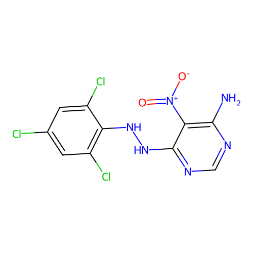 5-Nitro-6-[2-(2,4,6-trichlorophenyl)hydrazinyl]pyrimidin-4-amine structure