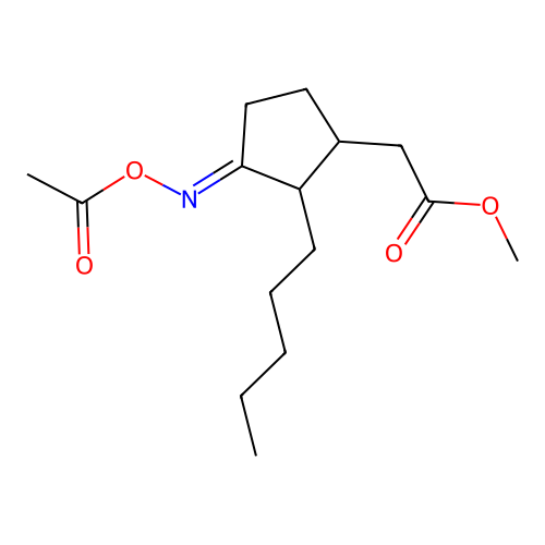 Methyl 2-(3-(acetoxyimino)-2-pentylcyclopentyl)acetate structure