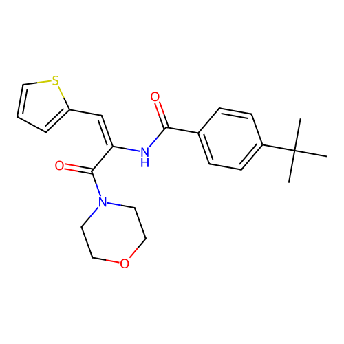 4-(tert-butyl)-N-(3-morpholino-3-oxo-1-(thiophen-2-yl)prop-1-en-2-yl)benzamide structure