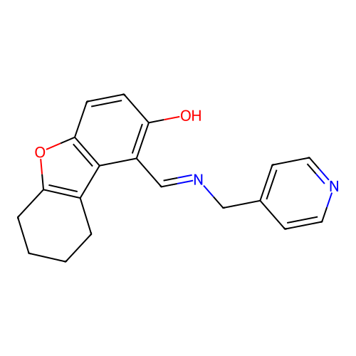1-{[(E)-Pyridin-4-ylmethylimino]-methyl}-6,7,8,9-tetrahydro-dibenzofuran-2-ol structure