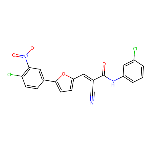(E)-3-[5-(4-chloro-3-nitrophenyl)furan-2-yl]-N-(3-chlorophenyl)-2-cyanoprop-2-enamide structure