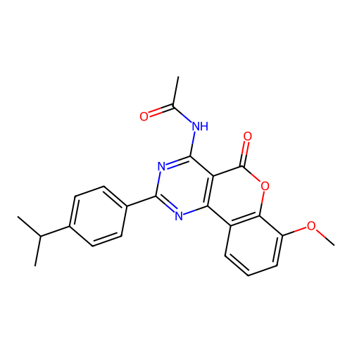 4-Acetamido-2-(p-cumenyl)-7-methoxy-5H-(1)benzopyrano(4,3-d)pyrimidin-5-one structure
