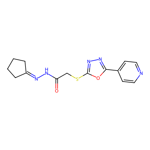 N'-cyclopentylidene-2-((5-(pyridin-4-yl)-1,3,4-oxadiazol-2-yl)thio)acetohydrazide structure