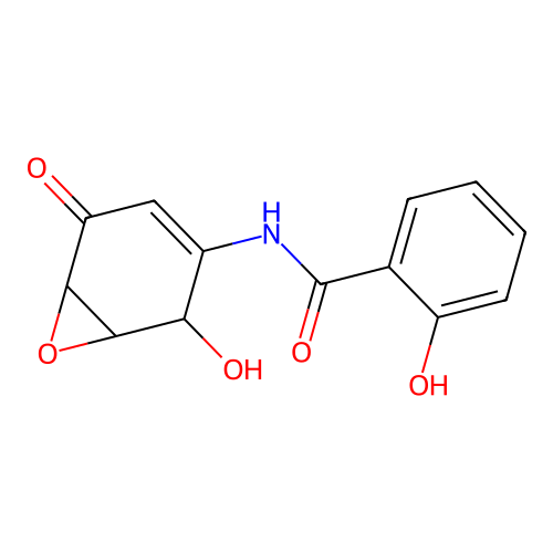 2-hydroxy-N-(2-hydroxy-5-oxo-7-oxabicyclo[4.1.0]hept-3-en-3-yl)benzamide structure