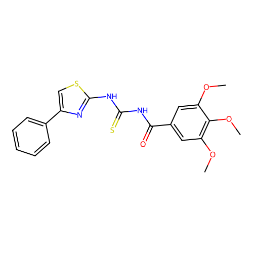 3,4,5-trimethoxy-N-[(4-phenyl-1,3-thiazol-2-yl)carbamothioyl]benzamide structure