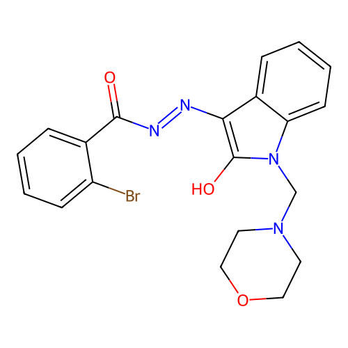 2-bromo-N'-[(3E)-1-(morpholin-4-ylmethyl)-2-oxo-1,2-dihydro-3H-indol-3-ylidene]benzohydrazide structure