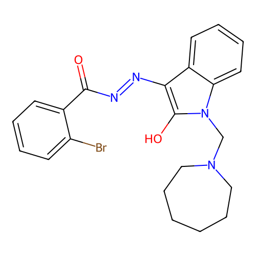 N'-[(3E)-1-(azepan-1-ylmethyl)-2-oxo-1,2-dihydro-3H-indol-3-ylidene]-2-bromobenzohydrazide structure