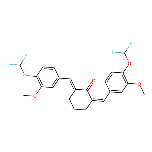(2Z,6E)-2,6-bis(4-(difluoromethoxy)-3-methoxybenzylidene)cyclohexanone structure