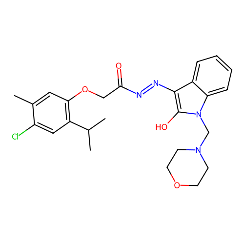 (E)-2-(4-chloro-2-isopropyl-5-methylphenoxy)-N'-(1-(morpholinomethyl)-2-oxoindolin-3-ylidene)acetohydrazide structure