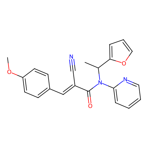 (2E)-2-cyano-N-[1-(2-furyl)ethyl]-3-(4-methoxyphenyl)-N-(2-pyridinyl)-2-propenamide structure