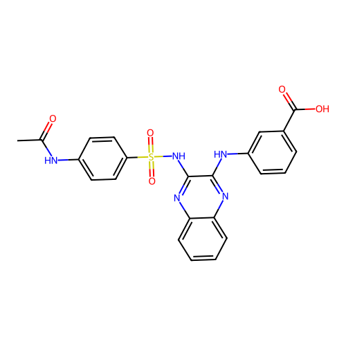 3-{[3-({[4-(Acetylamino)phenyl]sulfonyl}amino)quinoxalin-2-yl]amino}benzoic acid structure