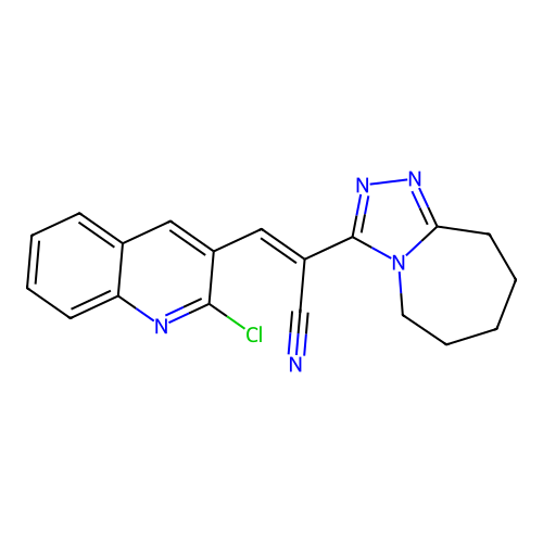 (E)-3-(2-chloroquinolin-3-yl)-2-(6,7,8,9-tetrahydro-5H-[1,2,4]triazolo[4,3-a]azepin-3-yl)prop-2-enenitrile structure