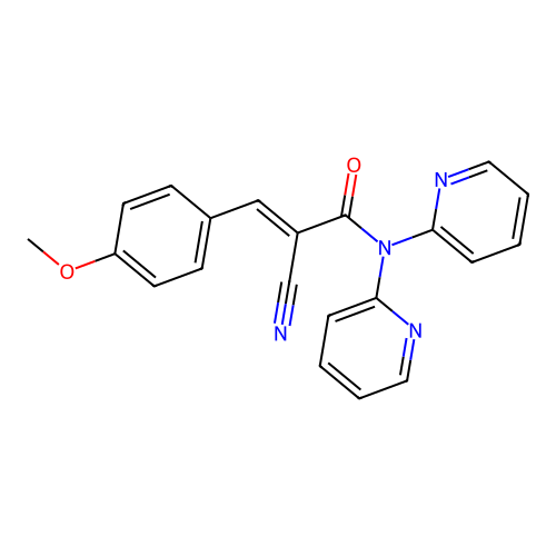 (E)-2-cyano-3-(4-methoxyphenyl)-N,N-dipyridin-2-ylprop-2-enamide structure