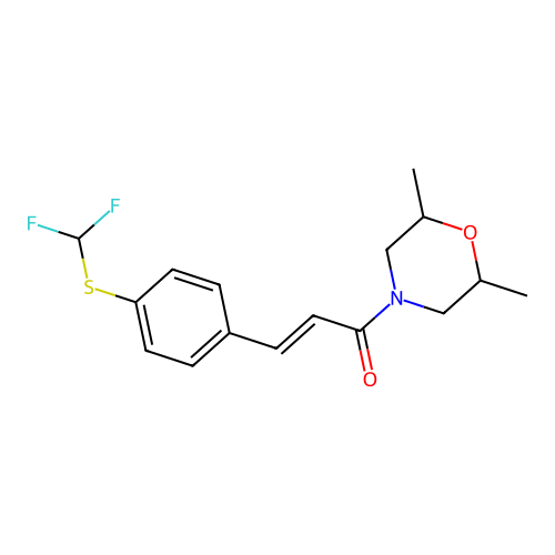 (E)-3-(4-((difluoromethyl)thio)phenyl)-1-(2,6-dimethylmorpholino)prop-2-en-1-one structure