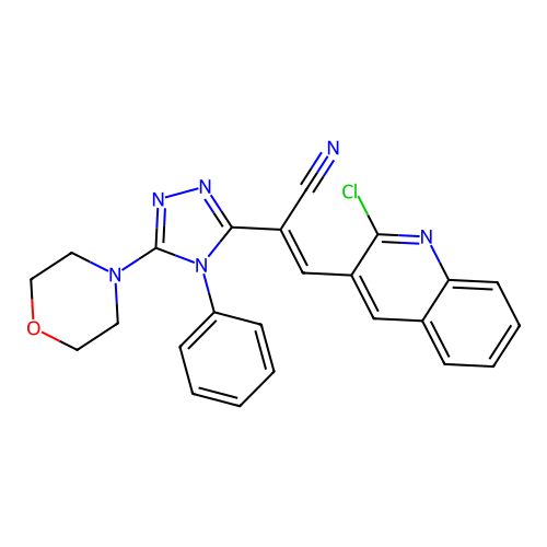 (E)-3-(2-chloroquinolin-3-yl)-2-(5-morpholin-4-yl-4-phenyl-1,2,4-triazol-3-yl)prop-2-enenitrile structure