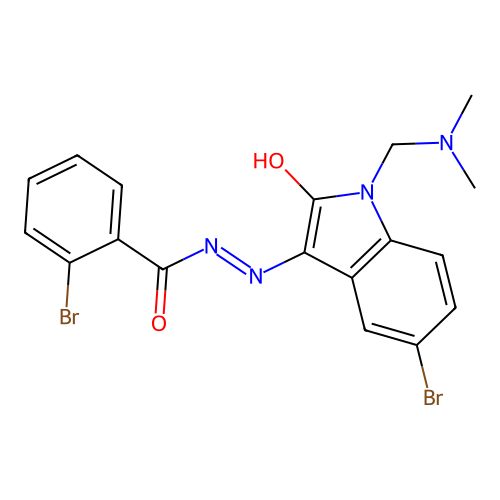 (E)-2-bromo-N'-(5-bromo-1-((dimethylamino)methyl)-2-oxoindolin-3-ylidene)benzohydrazide structure
