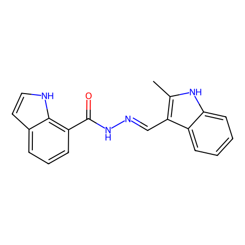 N-[(2-methyl-1H-indol-3-yl)methylideneamino]-1H-indole-7-carboxamide structure