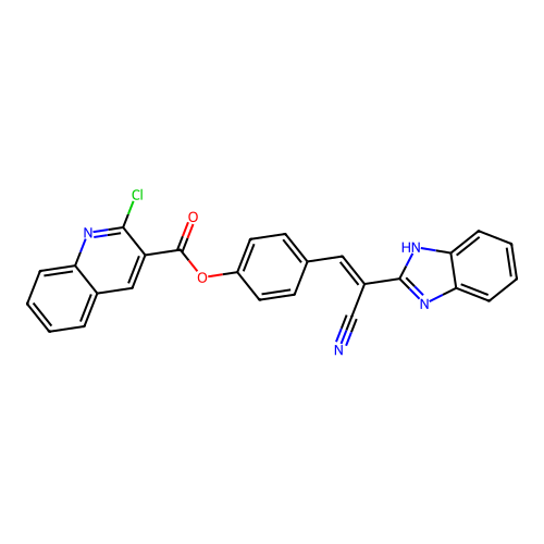 4-[2-(1H-1,3-benzodiazol-2-yl)-2-cyanoeth-1-en-1-yl]phenyl 2-chloroquinoline-3-carboxylate structure