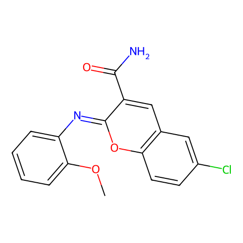 6-chloro-2-[(2-methoxyphenyl)imino]-2H-chromene-3-carboxamide structure
