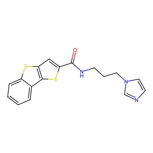 N-(3-(1H-imidazol-1-yl)propyl)benzo[b]thieno[2,3-d]thiophene-2-carboxamide structure