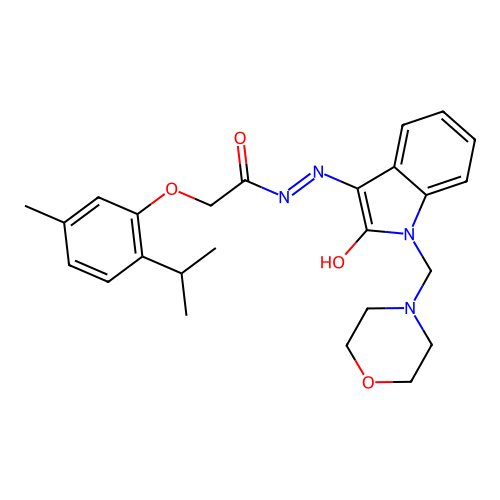 (E)-2-(2-isopropyl-5-methylphenoxy)-N'-(1-(morpholinomethyl)-2-oxoindolin-3-ylidene)acetohydrazide structure