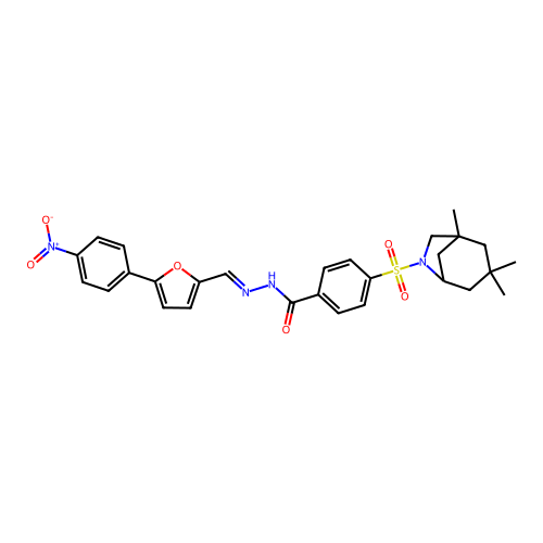 N-[(E)-[5-(4-nitrophenyl)furan-2-yl]methylideneamino]-4-[(1,3,3-trimethyl-6-azabicyclo[3.2.1]octan-6-yl)sulfonyl]benzamide structure