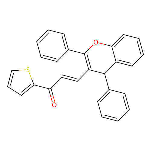 (2E)-3-(2,4-diphenyl-4H-chromen-3-yl)-1-(thiophen-2-yl)prop-2-en-1-one structure
