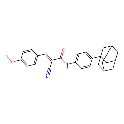 N-[4-(adamantan-1-yl)phenyl]-2-cyano-3-(4-methoxyphenyl)prop-2-enamide structure
