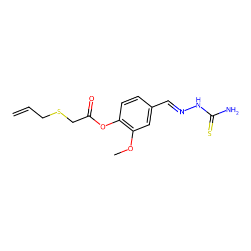 (E)-4-((2-carbamothioylhydrazono)methyl)-2-methoxyphenyl 2-(allylthio)acetate structure