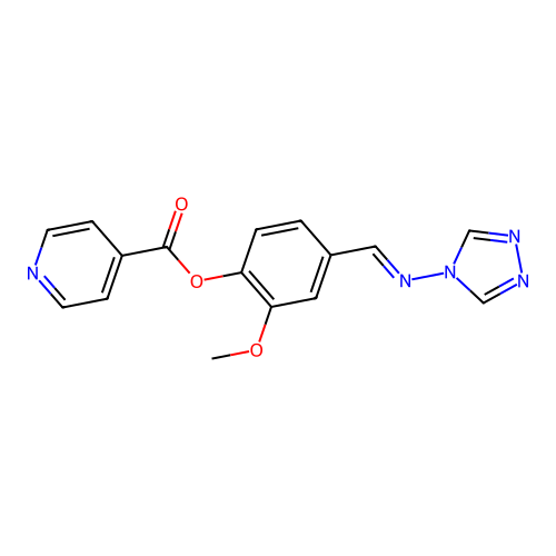 (E)-4-(((4H-1,2,4-triazol-4-yl)imino)methyl)-2-methoxyphenyl isonicotinate structure