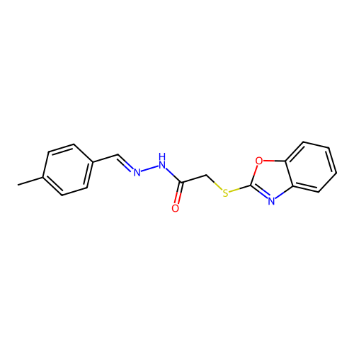 (E)-2-(benzo[d]oxazol-2-ylthio)-N'-(4-methylbenzylidene)acetohydrazide structure