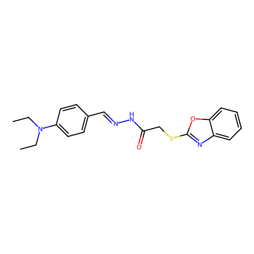 (E)-2-(benzo[d]oxazol-2-ylthio)-N'-(4-(diethylamino)benzylidene)acetohydrazide structure