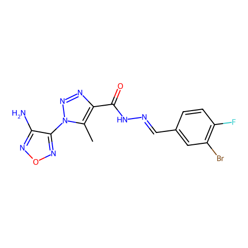 (E)-1-(4-amino-1,2,5-oxadiazol-3-yl)-N'-(3-bromo-4-fluorobenzylidene)-5-methyl-1H-1,2,3-triazole-4-carbohydrazide structure