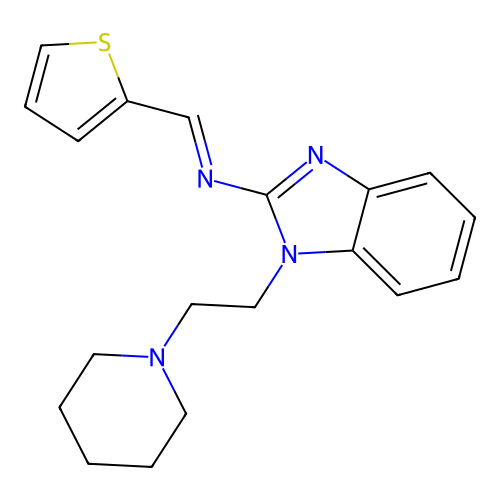1-[2-(piperidin-1-yl)ethyl]-N-[(E)-thiophen-2-ylmethylidene]-1H-benzimidazol-2-amine structure