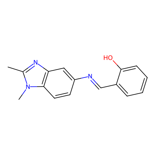 2-{(E)-[(1,2-dimethyl-1H-benzimidazol-5-yl)imino]methyl}phenol structure