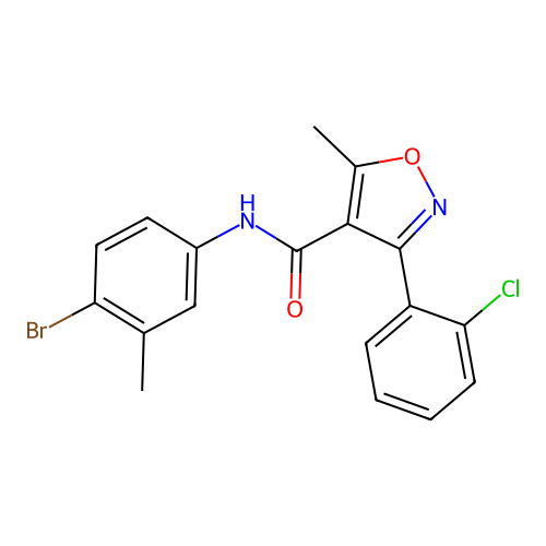 N-(4-bromo-3-methylphenyl)-3-(2-chlorophenyl)-5-methyl-1,2-oxazole-4-carboxamide structure