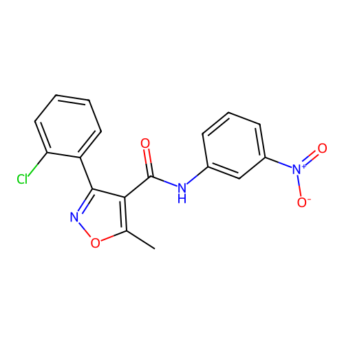 3-(2-chlorophenyl)-5-methyl-N-(3-nitrophenyl)-1,2-oxazole-4-carboxamide structure