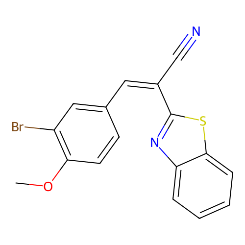 (2Z)-2-(1,3-benzothiazol-2-yl)-3-(3-bromo-4-methoxyphenyl)prop-2-enenitrile structure