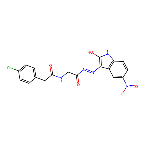 2-(4-CHLOROPHENYL)-N-({N'-[(3E)-5-NITRO-2-OXO-2,3-DIHYDRO-1H-INDOL-3-YLIDENE]HYDRAZINECARBONYL}METHYL)ACETAMIDE structure
