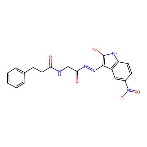 N-({N'-[(3E)-5-NITRO-2-OXO-2,3-DIHYDRO-1H-INDOL-3-YLIDENE]HYDRAZINECARBONYL}METHYL)-3-PHENYLPROPANAMIDE structure