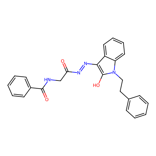 N-({N'-[(3E)-2-OXO-1-(2-PHENYLETHYL)-2,3-DIHYDRO-1H-INDOL-3-YLIDENE]HYDRAZINECARBONYL}METHYL)BENZAMIDE structure