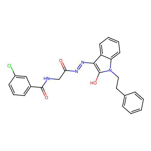 3-CHLORO-N-({N'-[(3E)-2-OXO-1-(2-PHENYLETHYL)-2,3-DIHYDRO-1H-INDOL-3-YLIDENE]HYDRAZINECARBONYL}METHYL)BENZAMIDE structure
